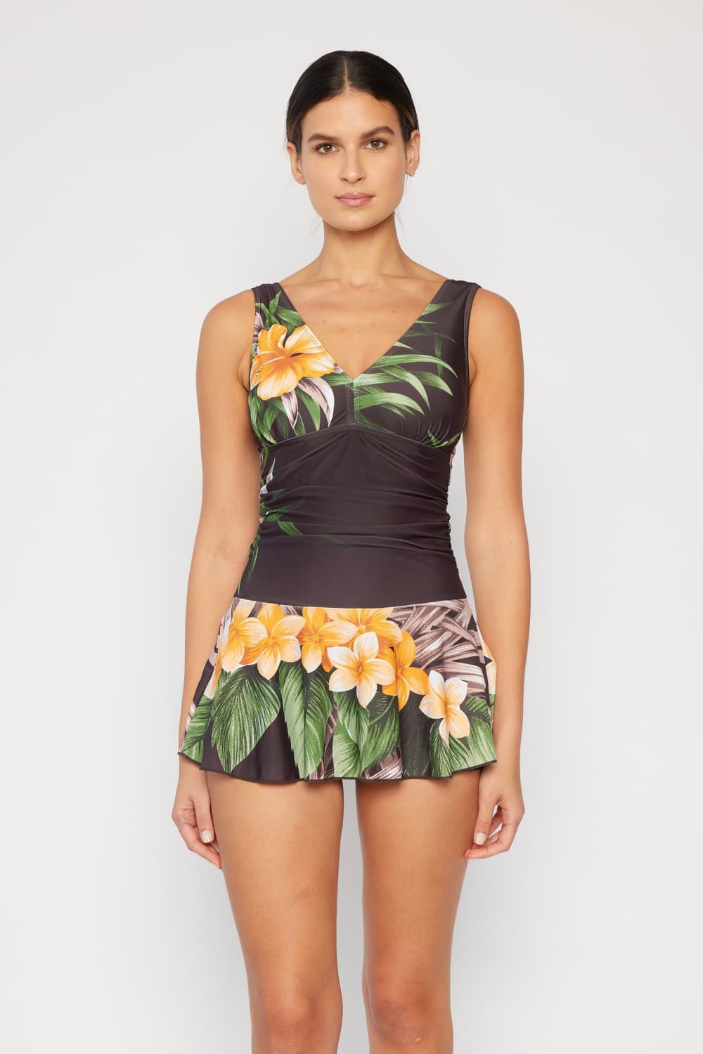 Marina West Swim Plus Size Clear Waters Swim Dress in Aloha Brown Mother Daughter Swimwear  Sunset and Swim   