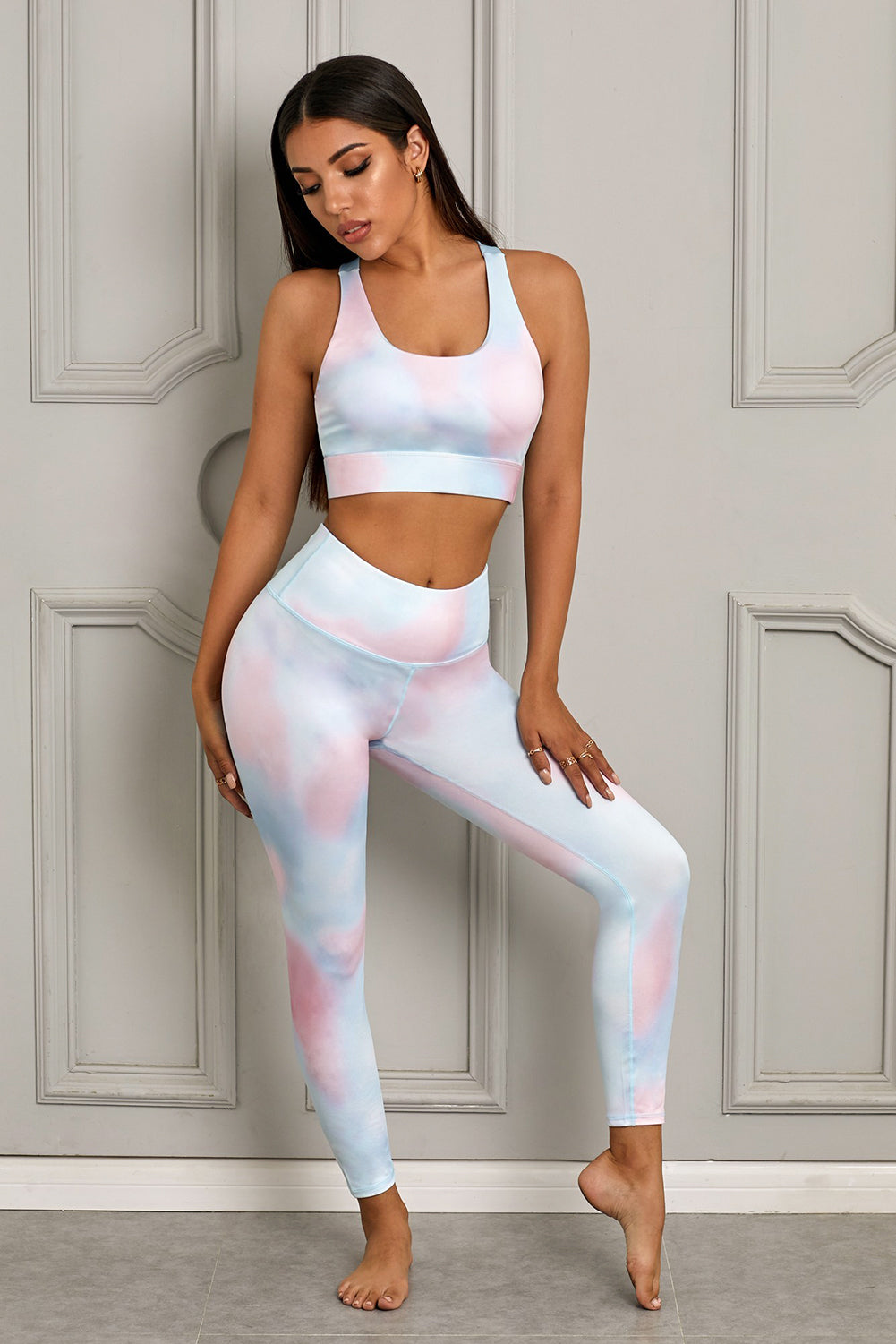 Printed Sports Bra and Leggings Set  Sunset and Swim Multicolor S 