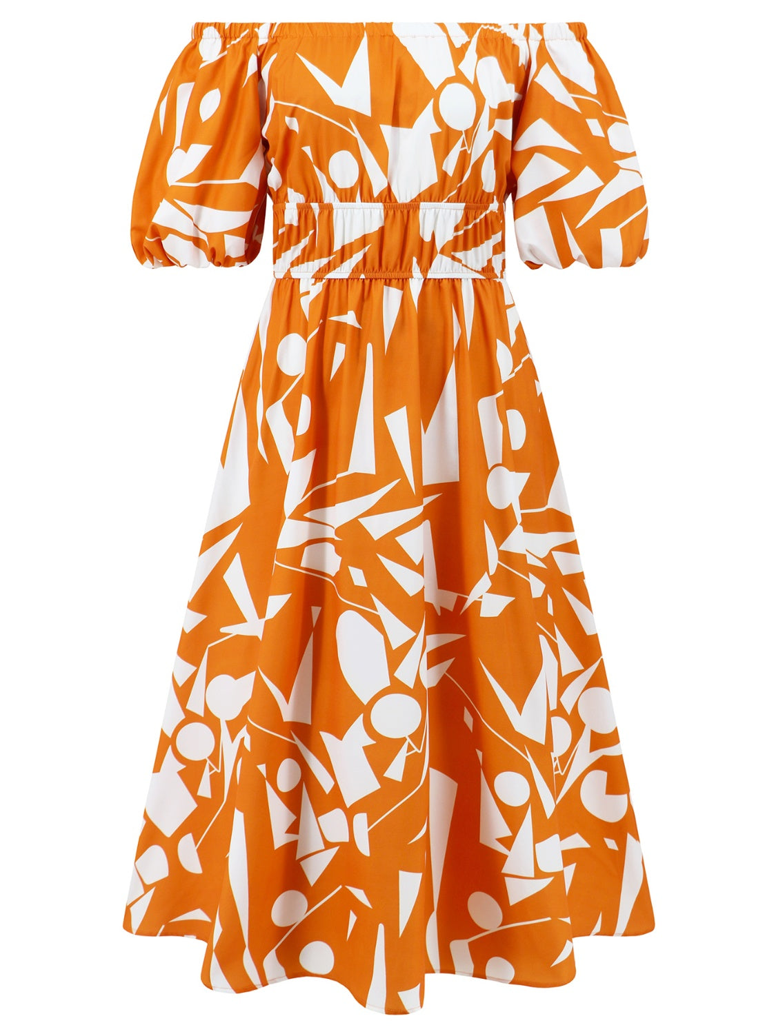 Sunset Vacation  Printed Off-Shoulder Balloon Sleeve Dress Sunset and Swim   