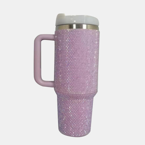 Rhinestone Stainless Steel Tumbler with Straw Sunset and Swim Lilac One Size 