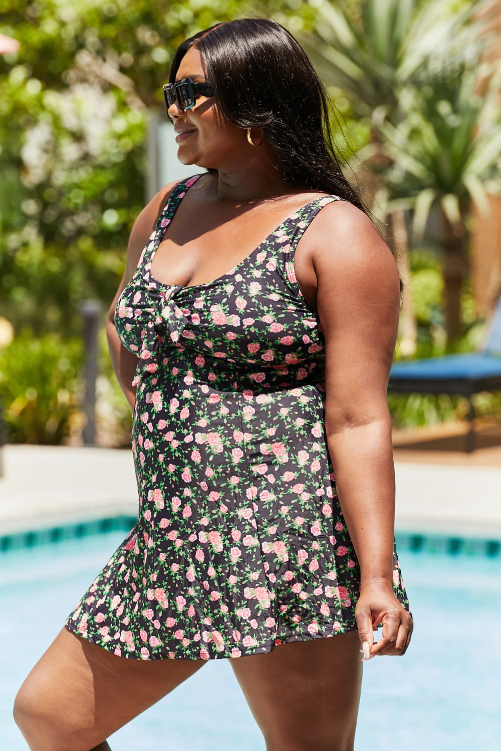 Marina West Swim Plus Size Clear Waters Swim Dress in Black Roses Mother Daughter Swimwear  Sunset and Swim   