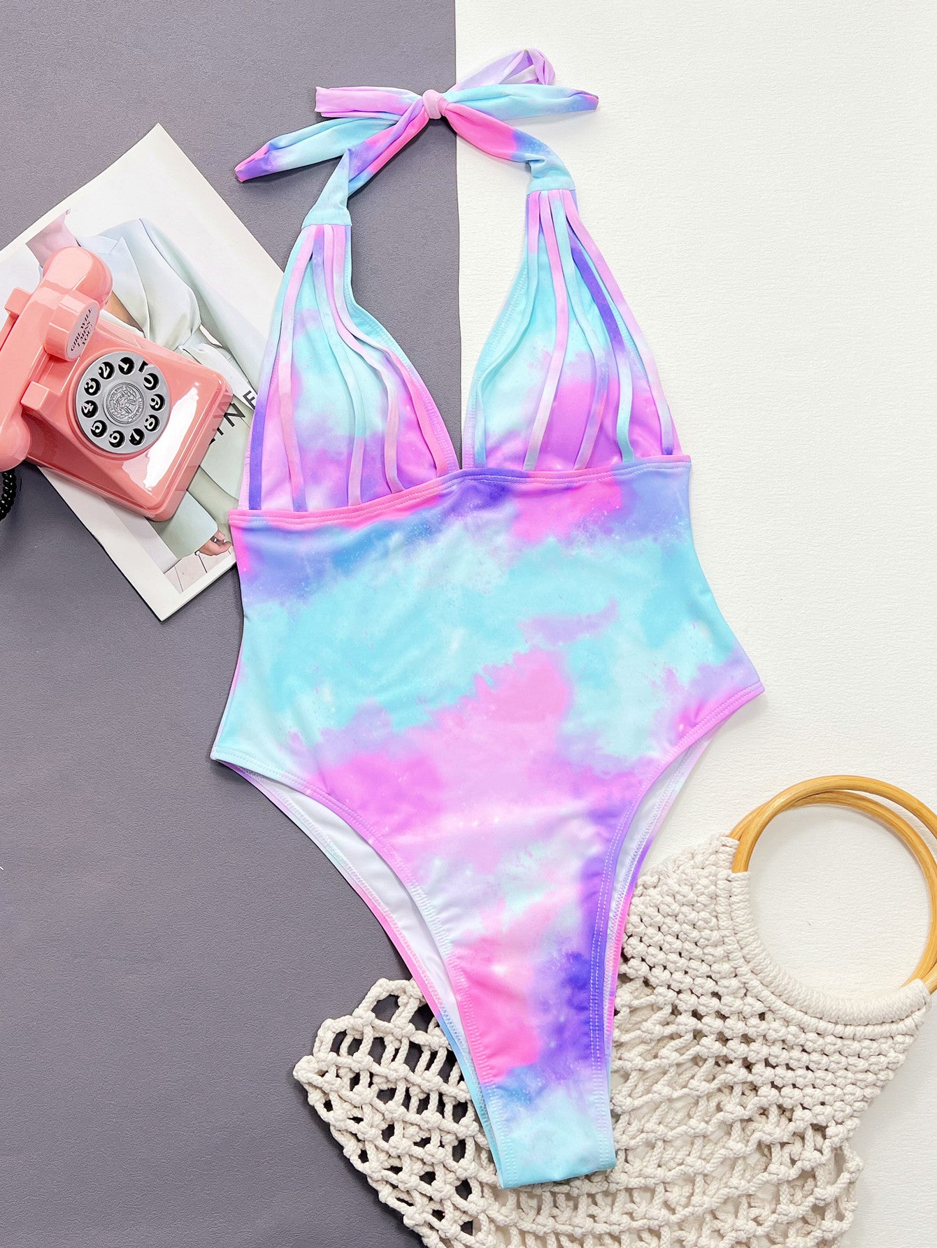 Tie-Dye Halter Neck One-Piece Swimsuit  Sunset and Swim   