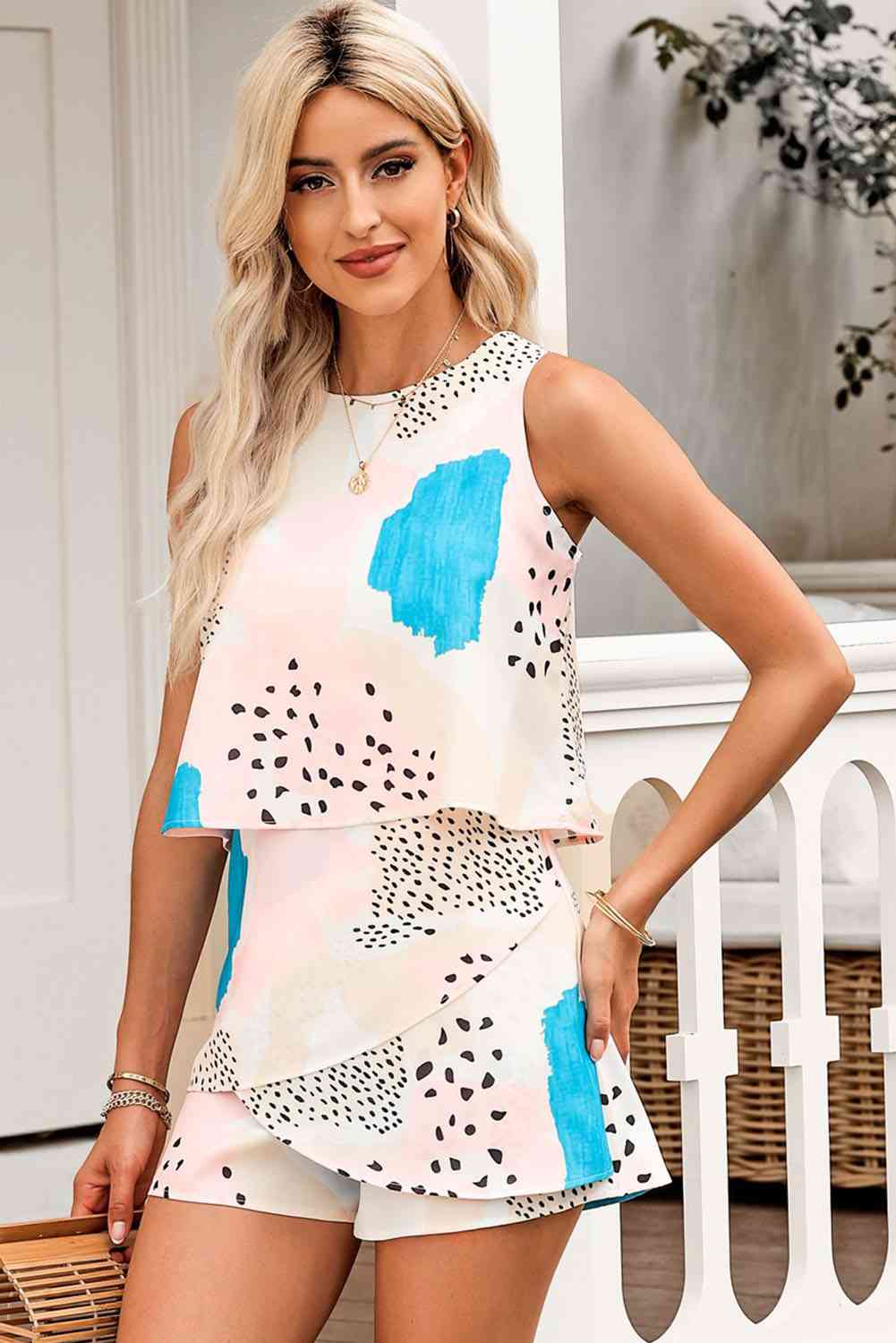 Printed Sleeveless Romper Sunset and Swim Multicolor S 