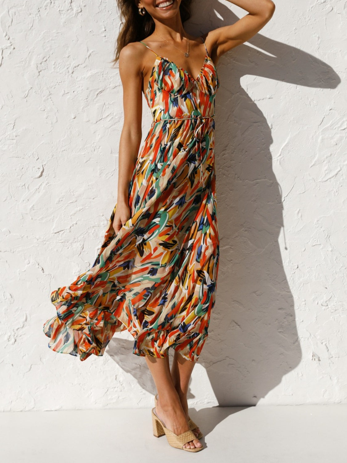 Sunset Vacation  Printed Sleeveless Midi Cami dress Sunset and Swim   