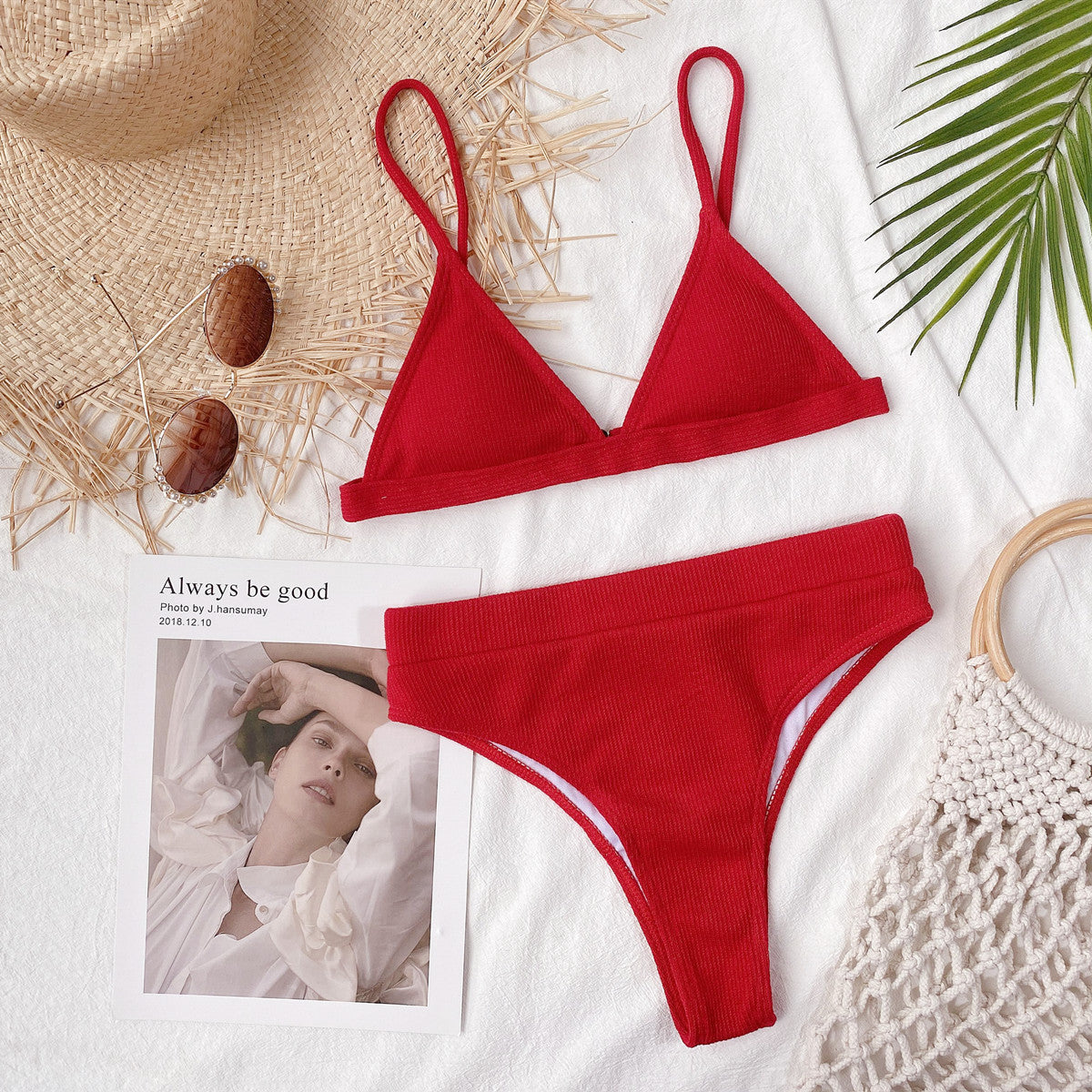 Spaghetti Strap Ribbed Bikini Set  Sunset and Swim   