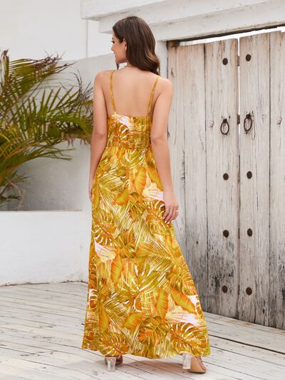 Printed Surplice Spaghetti Strap Dress Sunset and Swim   