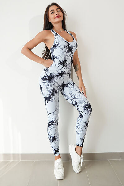 Printed Crisscross Wide Strap Jumpsuit  Sunset and Swim White S 