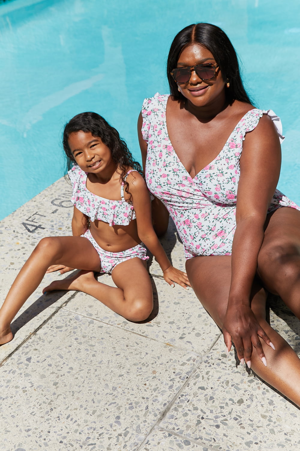 Marina West Swim Float On Ruffle Two-Piece Swim Set in Roses Off-White Mother Daughter Swimwear  Sunset and Swim   