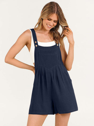 Pocketed Square Neck Wide Strap Romper Sunset and Swim Navy S 