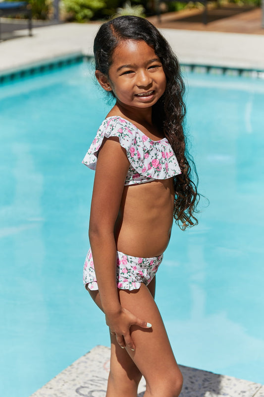 Marina West Swim Float On Ruffle Two-Piece Swim Set in Roses Off-White Mother Daughter Swimwear  Sunset and Swim   