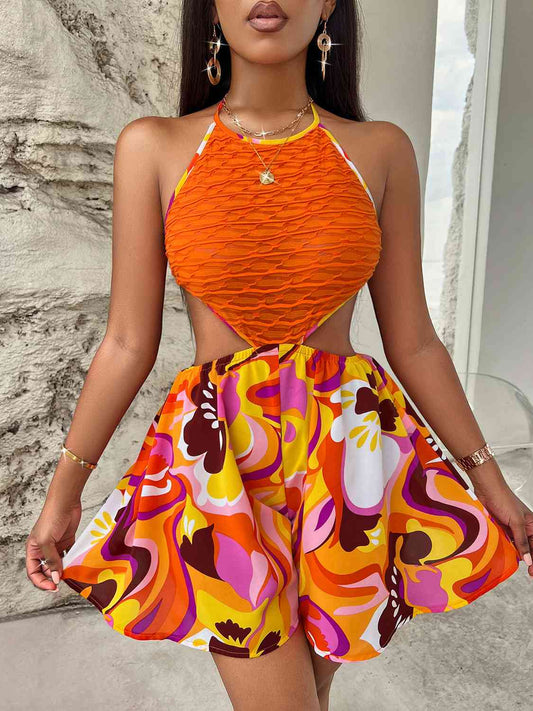 Sleeveless Cutout Printed Mini Dress  Sunset and Swim Orange S 