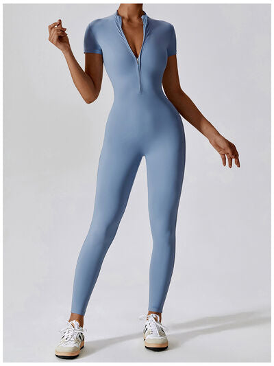 Half Zip Short Sleeve Active Jumpsuit Sunset and Swim   