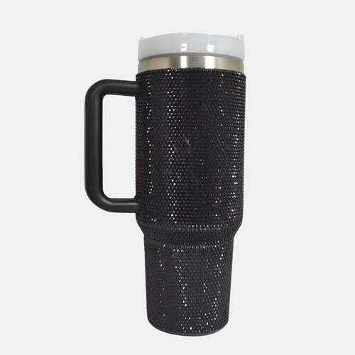 Rhinestone Stainless Steel Tumbler with Straw Sunset and Swim Black One Size 