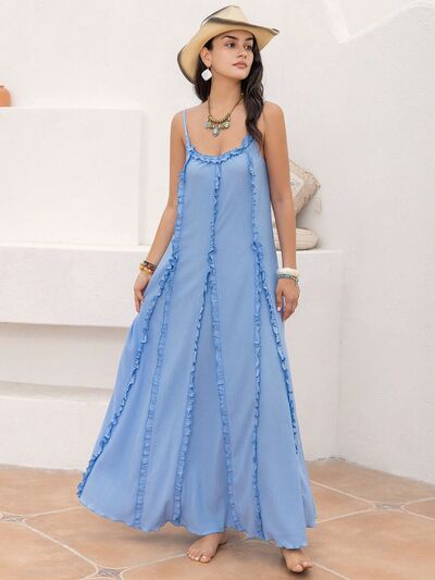 Frill Scoop Neck Maxi Cami Dress  Sunset and Swim Misty  Blue S 