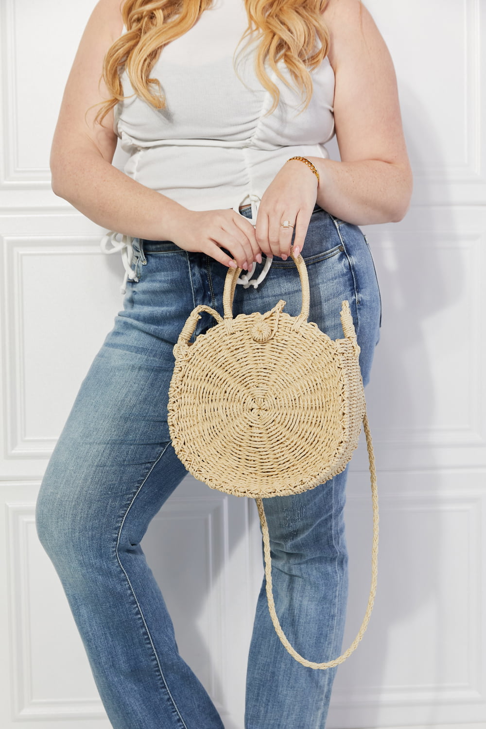 Justin Taylor Feeling Cute Rounded Rattan Handbag in Ivory  Sunset and Swim Ivory One Size 