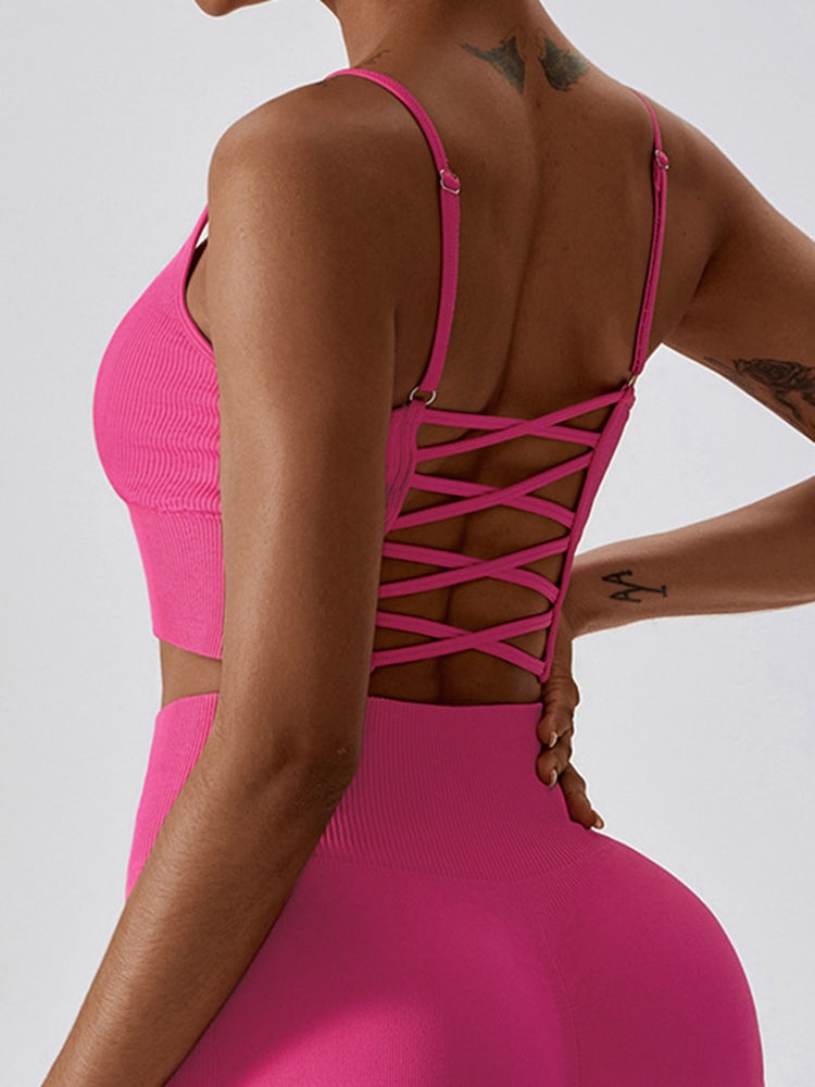 Lace-Up Cropped Tank Top  Sunset and Swim Hot Pink S 