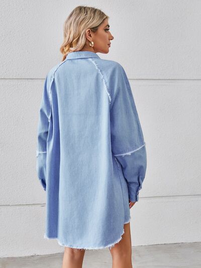 Raw Hem Button Up Denim Dress Sunset and Swim   