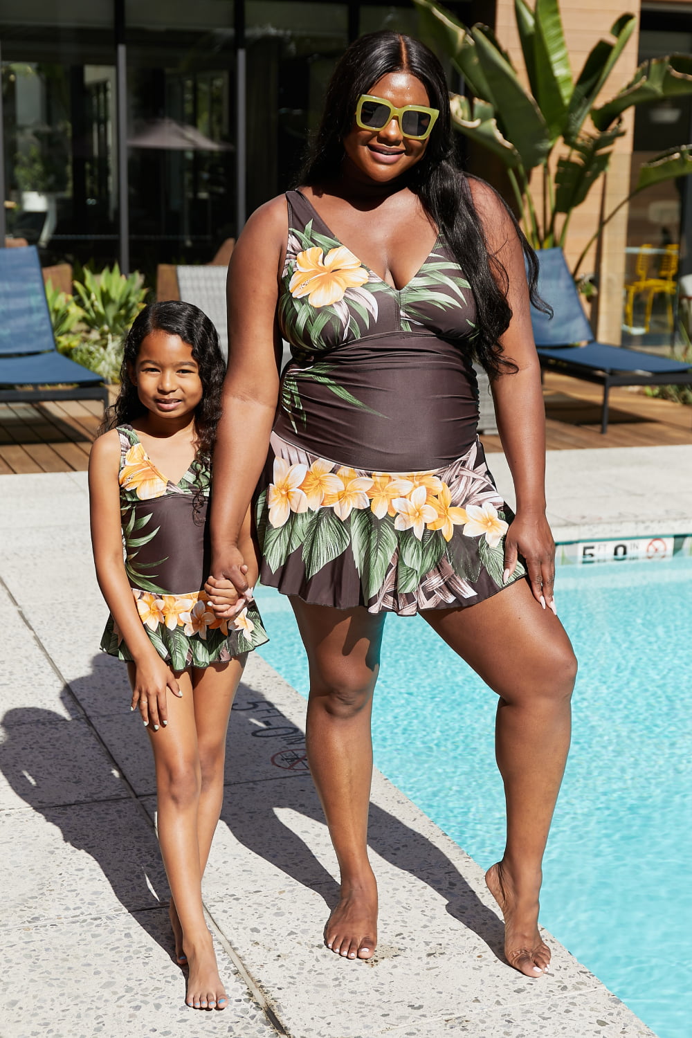 Marina West Swim Clear Waters Swim Dress in Aloha Brown Mother Daughter Swimwear  Sunset and Swim   