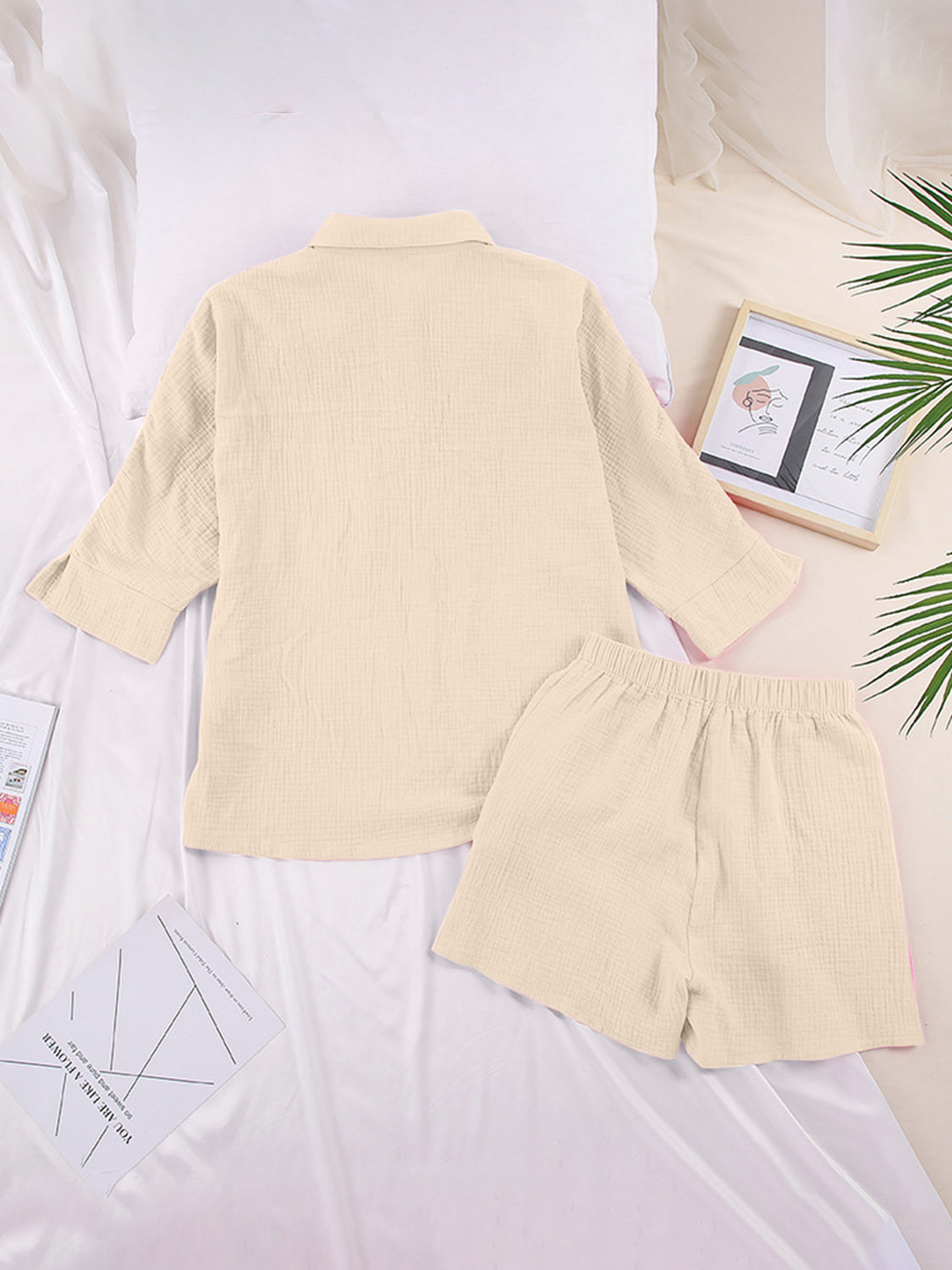 Sunset Vacation  Texture Button Up Shirt and Shorts Set Sunset and Swim   