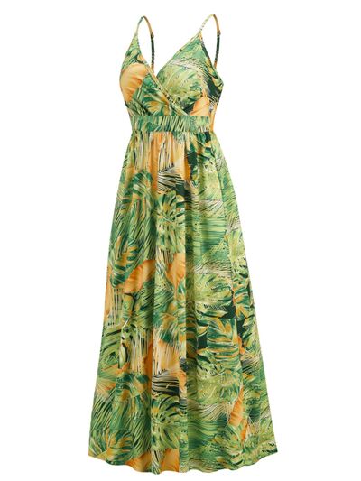 Printed Surplice Spaghetti Strap Dress Sunset and Swim   