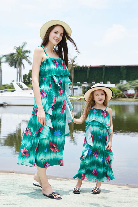 Women Floral Ruffled Dress Mother Daughter Swimwear Cover Up  Sunset and Swim   