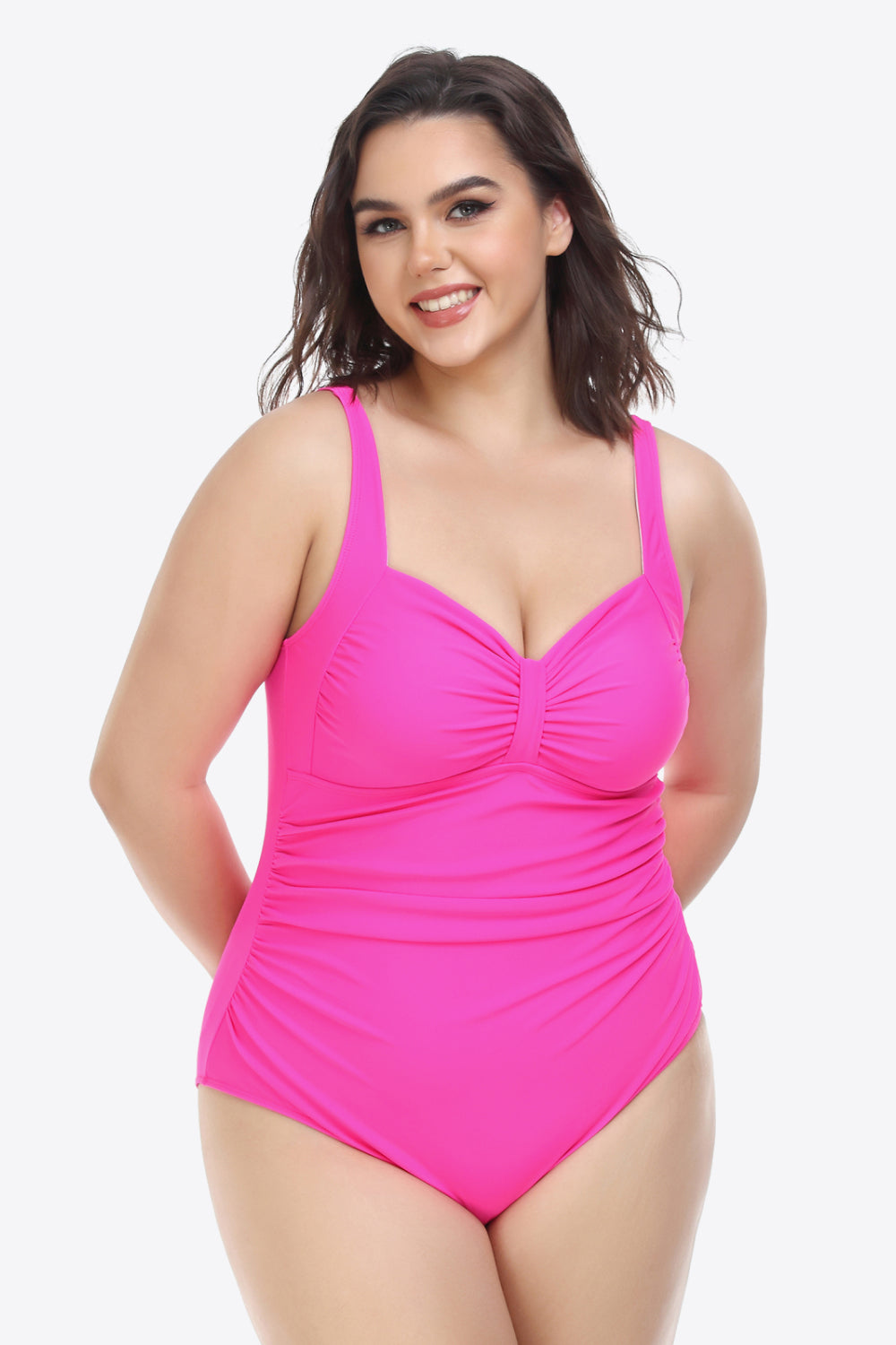 Plus Size Sleeveless Plunge One-Piece Swimsuit  Sunset and Swim Hot Pink XL 