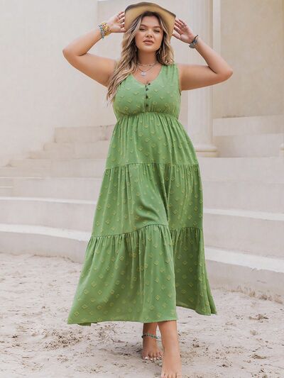 V-Neck Sleeveless Tiered Dress Sunset and Swim Gum Leaf 0XL 