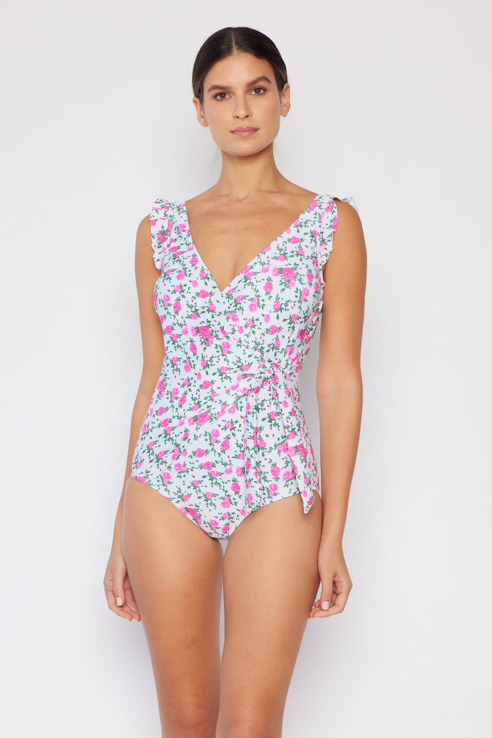 Marina West Swim Plus Size Float On Ruffle Faux Wrap One-Piece in Roses Off-White Mother Daughter Swimwear  Sunset and Swim   