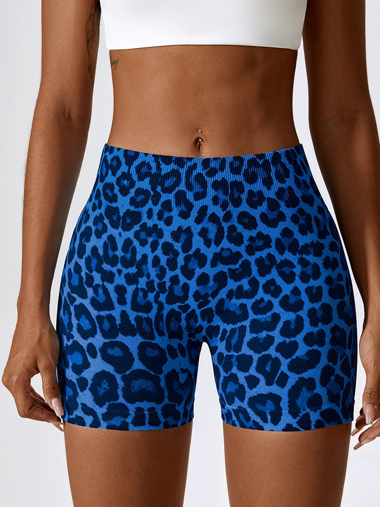 Leopard Print Wide Waistband Sports Shorts  Sunset and Swim Royal  Blue S 
