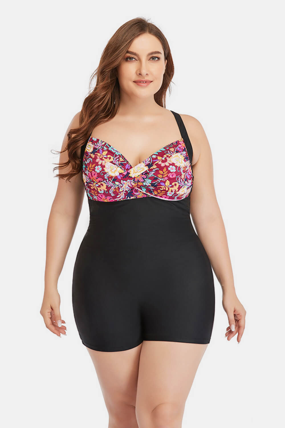 Plus Size Two-Tone One-Piece Swimsuit DD+ Swim  Sunset and Swim Red/Black L 