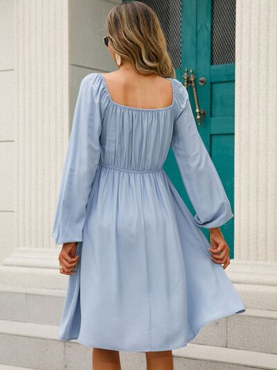 Off-Shoulder Balloon Sleeve Smocked Dress Sunset and Swim   