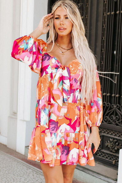 Sweetheart Neck Balloon Sleeve Tiered Mini Dress Sunset and Swim Multicolor M 