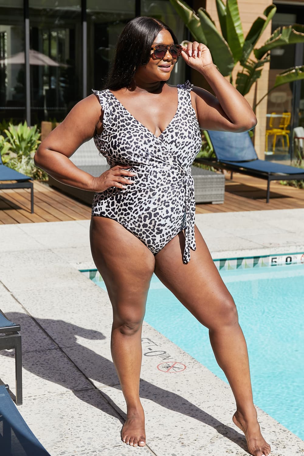 Marina West Swim Plus Size Float On Ruffle Faux Wrap One-Piece in Cat Mother Daughter Swimwear  Sunset and Swim   