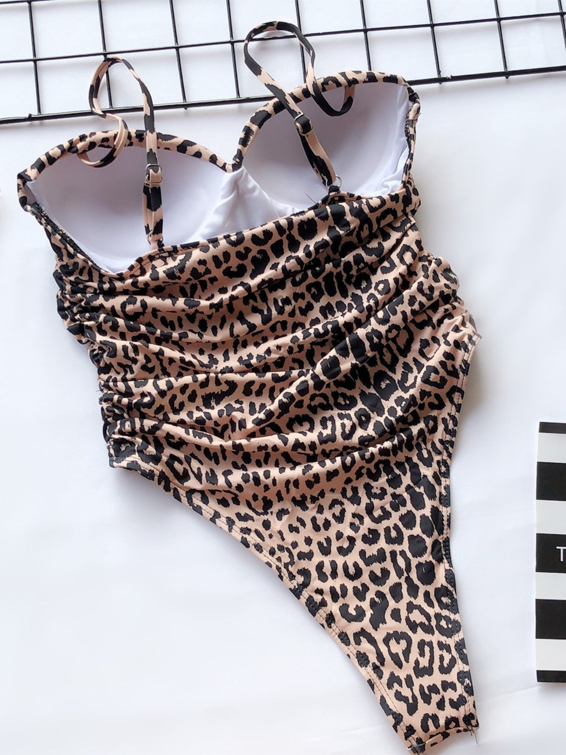 Sunset VCAY  Ruched Leopard Spaghetti Strap One-Piece Swimwear  Sunset and Swim   