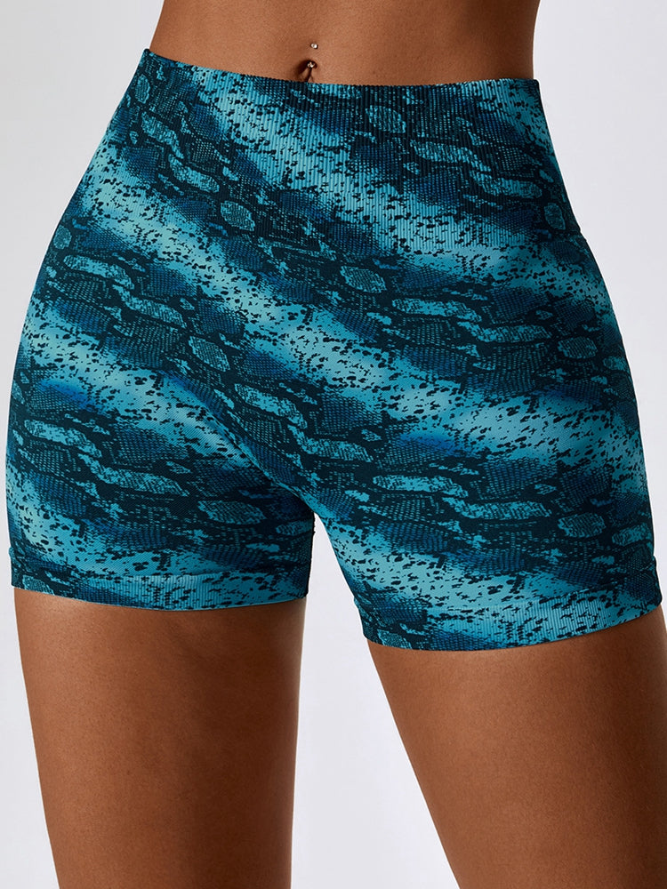 Leopard Print Wide Waistband Sports Shorts  Sunset and Swim Azure S 