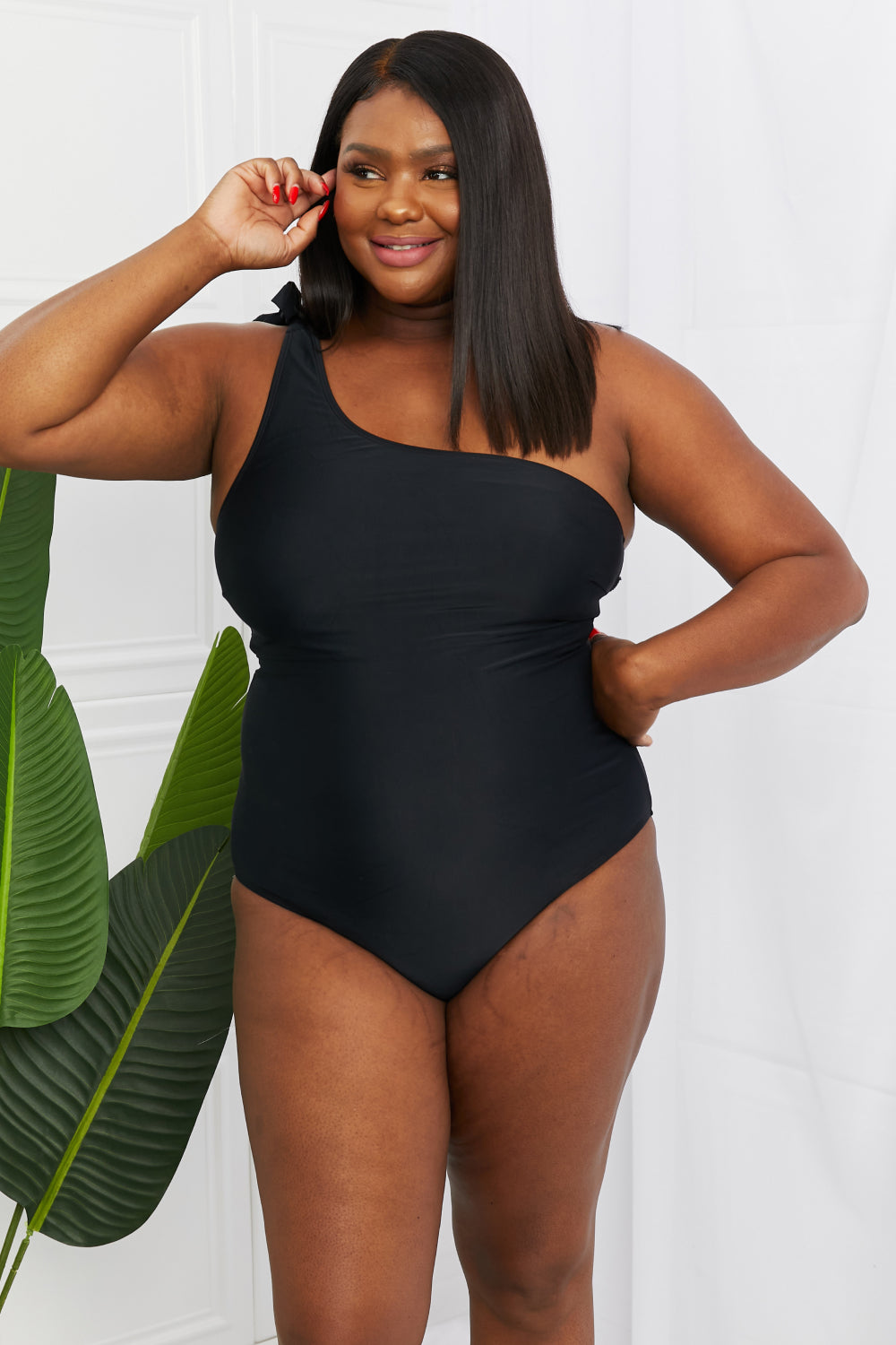 Marina West Swim Deep End One-Shoulder One-Piece Swimsuit in Black  Sunset and Swim   