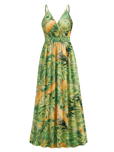 Printed Surplice Spaghetti Strap Dress Sunset and Swim   