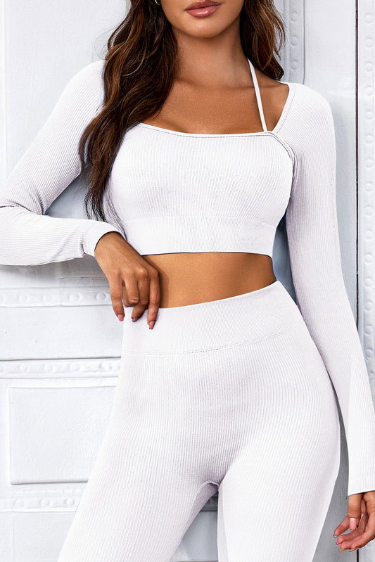 Long Sleeve Cropped Sports Top  Sunset and Swim White S 