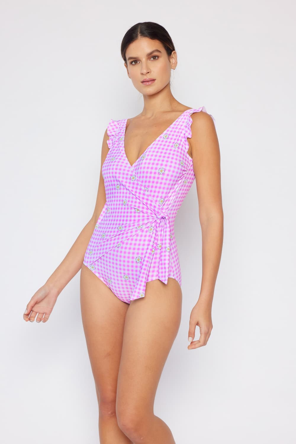 Marina West Swim Plus Size Float On Ruffle Faux Wrap One-Piece in Carnation Pink Mother Daughter Swimwear Sunset and Swim   