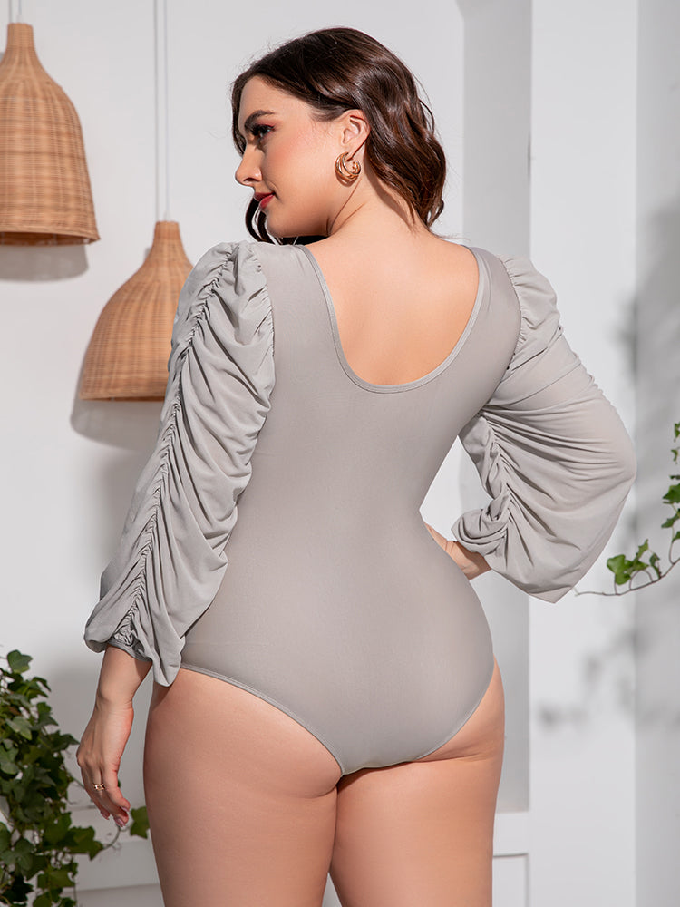 Plus Size Tied Deep V Balloon Sleeve One-Piece Swimsuit  Sunset and Swim   