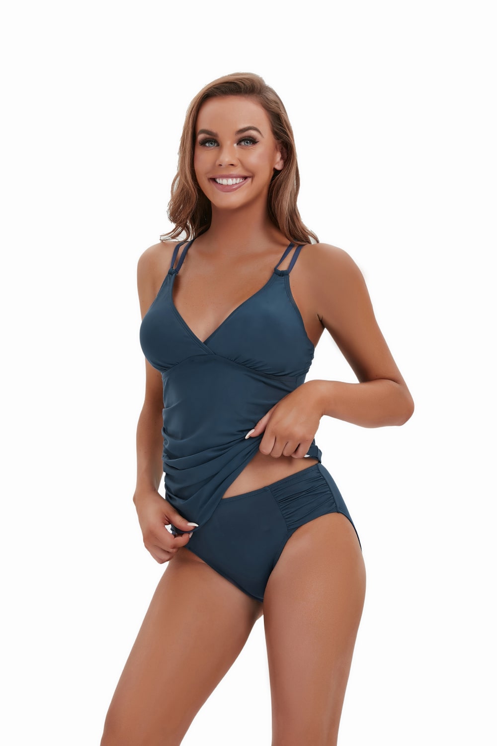 Ruched Double Strap Two-Piece Swimsuit  Sunset and Swim Navy S 
