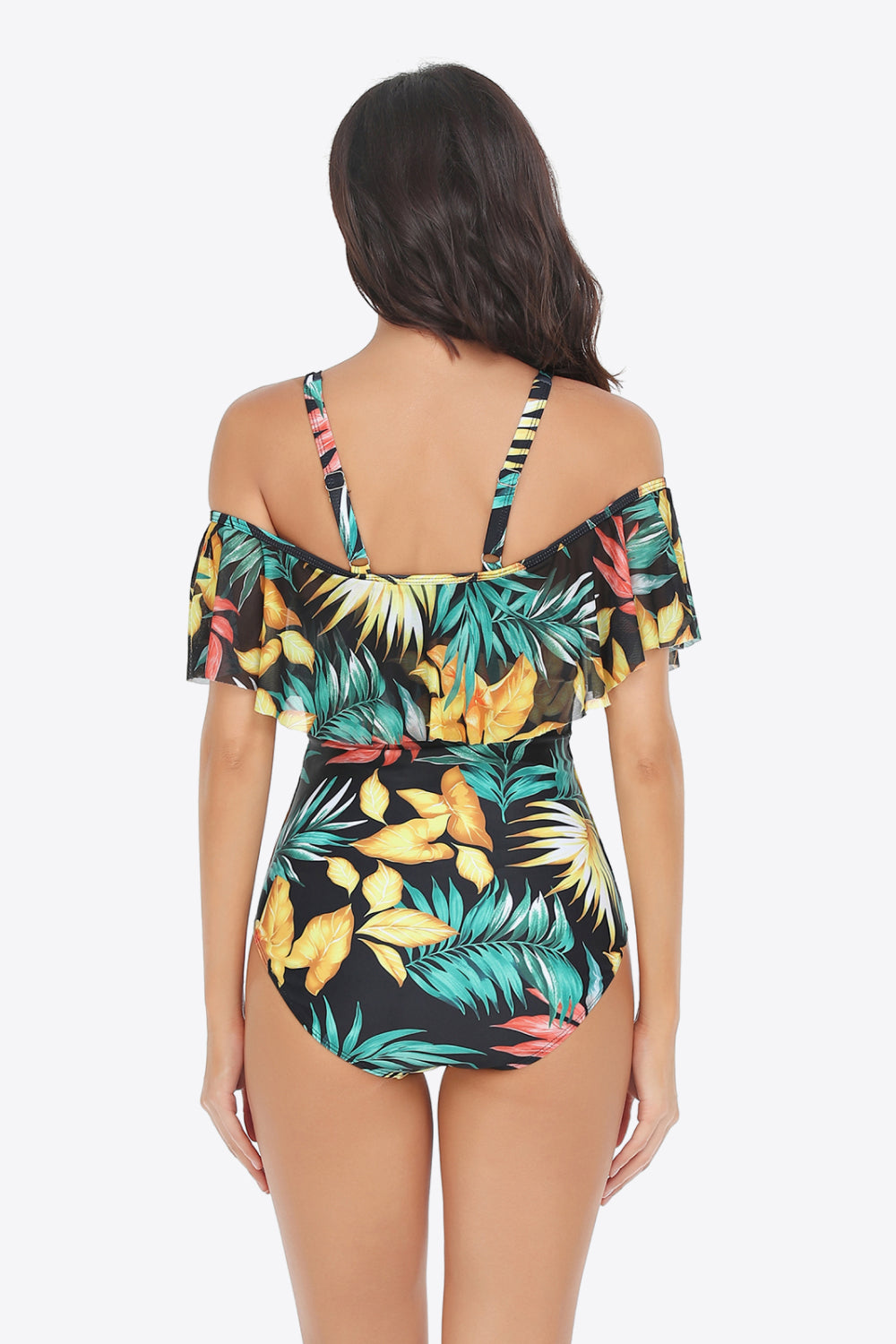 Sunset and Swim Botanical Print Cold-Shoulder Layered One-Piece Swimsuit  Sunset and Swim   
