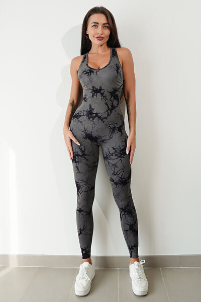 Printed Crisscross Wide Strap Jumpsuit Sunset and Swim Charcoal S 