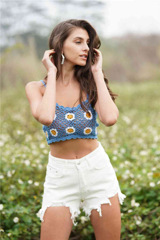 Floral Crochet Cropped Cami  Sunset and Swim Azure S 