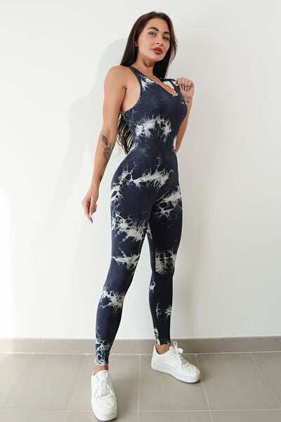 Printed Crisscross Wide Strap Jumpsuit Sunset and Swim   