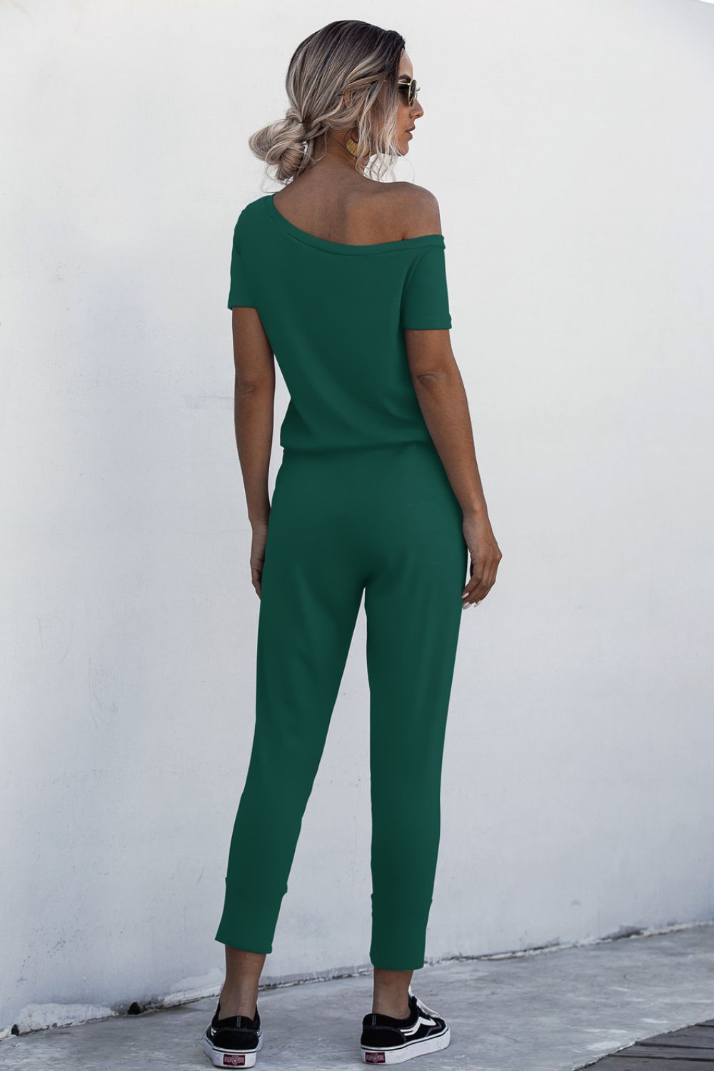 Asymmetrical Neck Tied Jumpsuit with Pockets  Sunset and Swim   