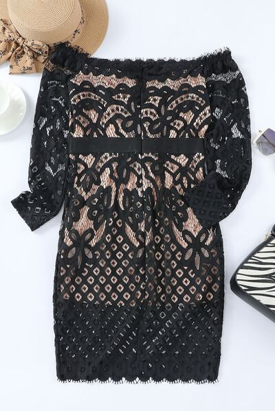 Off-Shoulder Long Sleeve Lace Dress Sunset and Swim   