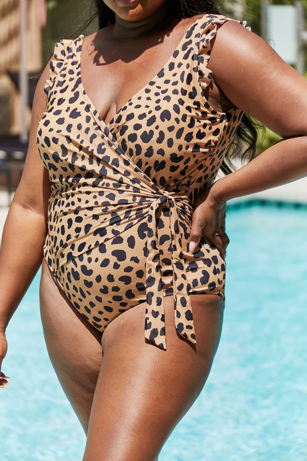 Women Marina West Swim Plus Size Float On Ruffle Faux Wrap One-Piece in Leopard Mother Daughter Swimwear  Sunset and Swim   