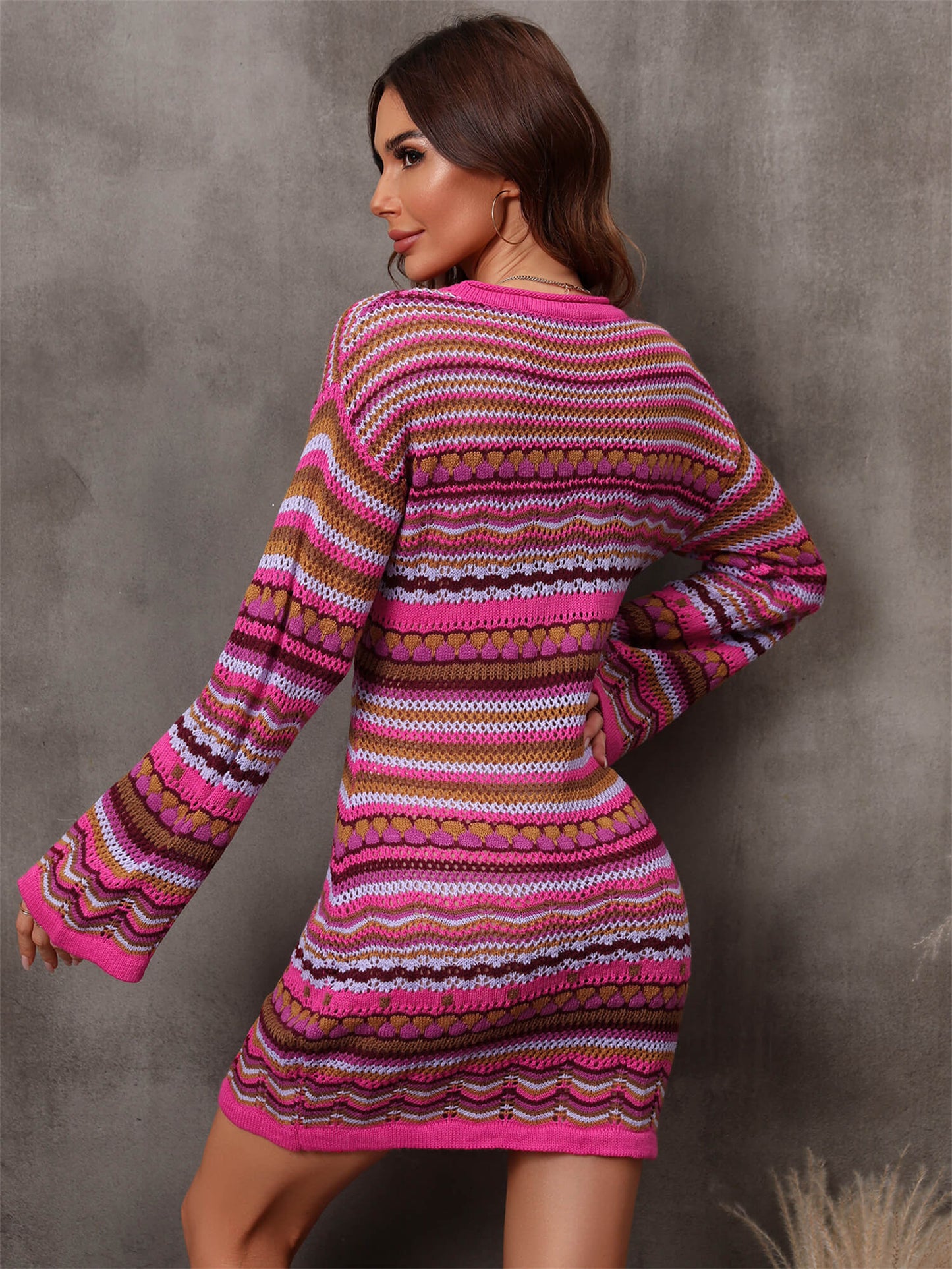 Multicolored Stripe Dropped Shoulder Sweater Dress  Sunset and Swim   