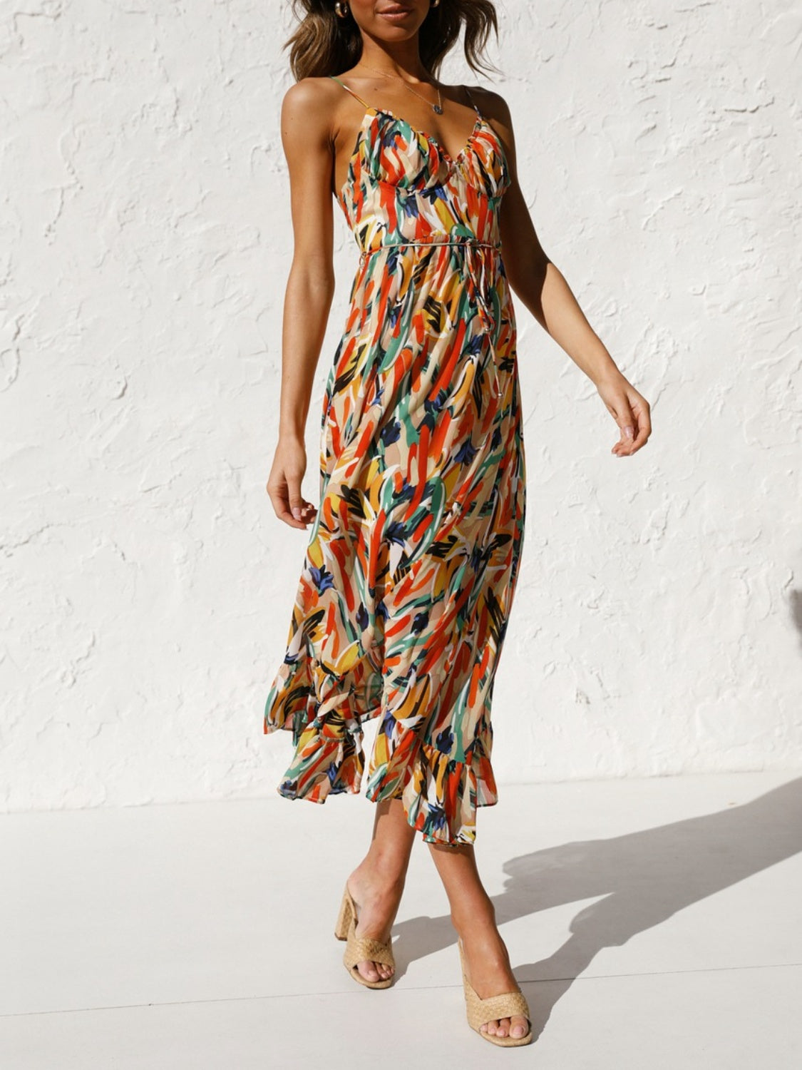 Sunset Vacation  Printed Sleeveless Midi Cami dress Sunset and Swim   